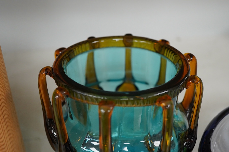 A 1960's studio glass vase and centrepiece, tallest 15.5cm